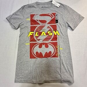 The Flash Heather Gray T-Shirt With Batman Superman Icons Men's Size S 34/36